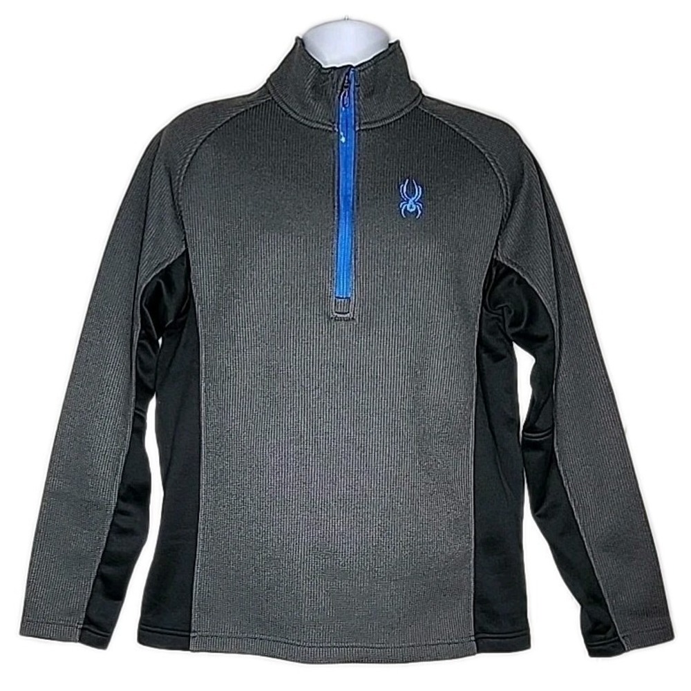 Spyder Mens Gray Black 1/4 Zip Fleece Pullover Jacket 199306 Large